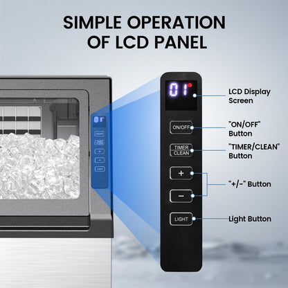 Commercial Ice Maker Machine, 80Lbs/24H Under Counter Ice Maker, Freestanding with Ice Thickness Control & Stainless Steel, 36 Cubes in 15 Mins, 28Lbs Storage Capacity, for Home, Bar, Cafe, Offices