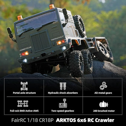 1/18 CR18P Terranaut 8x8 RC Crawler 8WD Rock Truck with Active-AWS All-Wheel Steering 2-Speed Transmission Remote Winch &amp Portal Axles Metal Gears Off-Road RC Car for Adults Collectors (Gray)