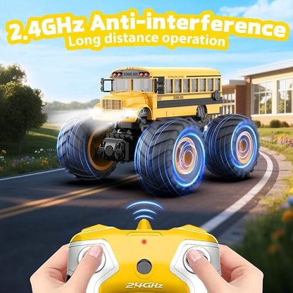 1/18 Remote Control School Bus Toy for Kids 2.4GHz RC Monster Truck Toy with LED Lights &amp Sound Rechargeable Electric Vehicle Gift for Boys Girls