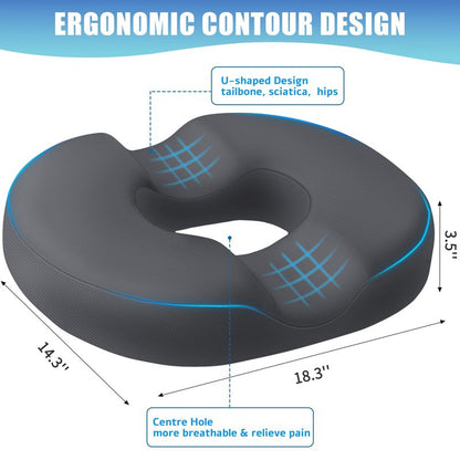BlissTrends Donut Pillow Seat Cushion, Donut Chair Cushions for Postpartum Pregnancy & Hemorrhoids, Tailbone Pain Relief Cushion, Memory Foam Lifting Cushions for Office & Home Chairs (Grey, X-Large)