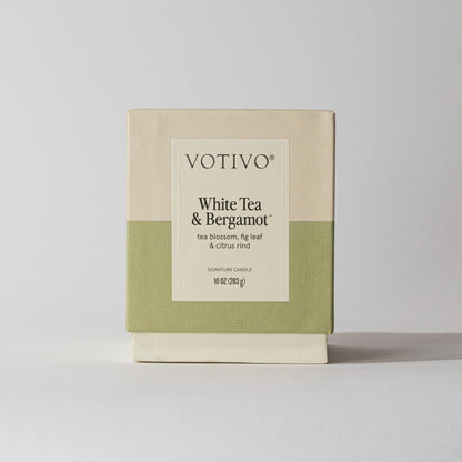 Votivo White Tea & Bergamot 10 oz Signature Candle | Soy Wax Blend | Luxury Glass Jar & Box | Home Decor |Gifts | Highly Scented