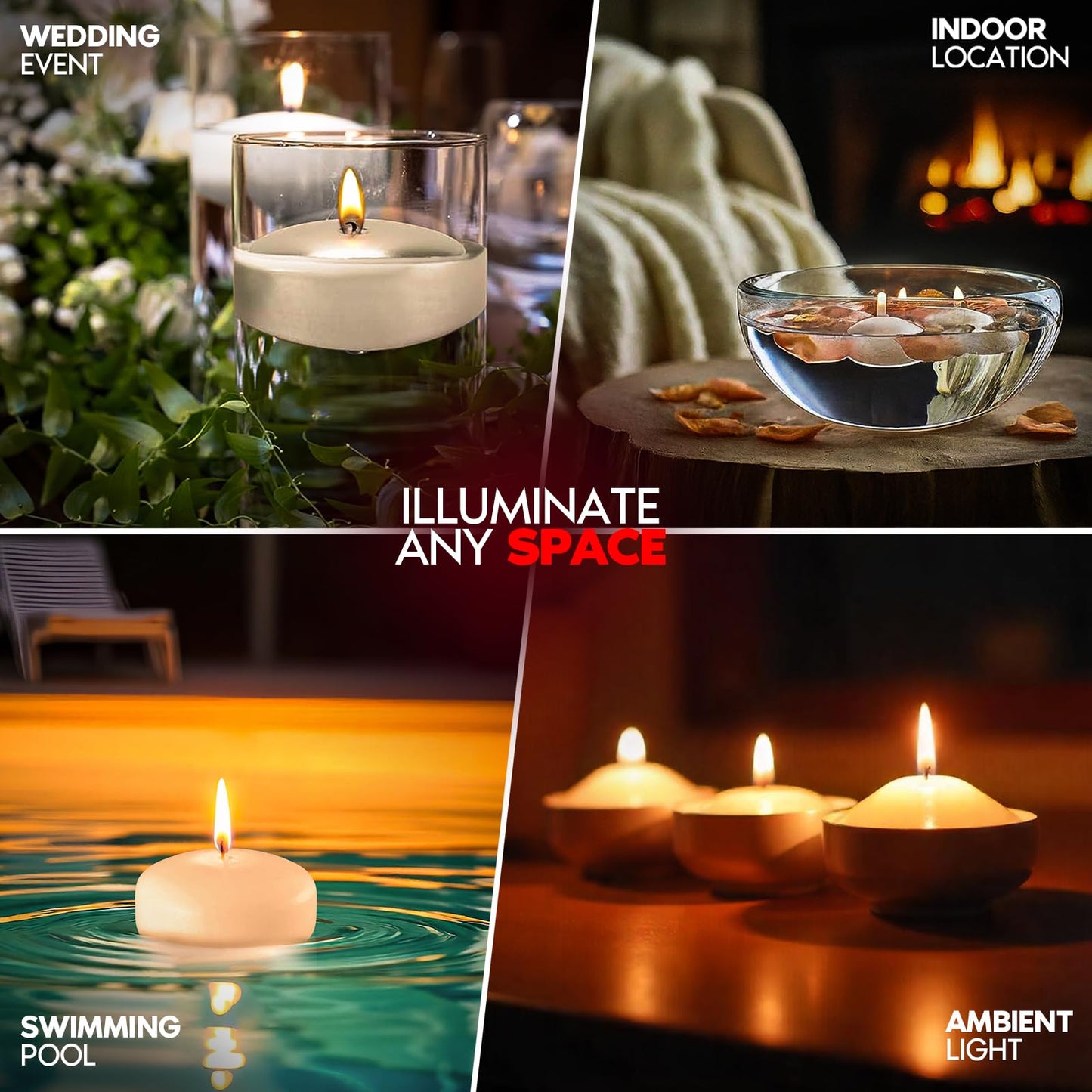Candle Charisma Ivory Floating Candles 3 Inch (Set of 12) – 8-Hour Dripless, Smokeless Burn with Natural Flickering Flame – Perfect for Weddings, Centerpieces, Pool Nights & Special Events