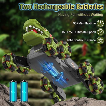8 Wheels Dinosaur Transform RC Stunt Car - 2.4Ghz Remote Control Dinosaurs Monster Truck with Transforming &amp Spray &amp 360° Rotation Dinosaur Toys for Kids 5-7 8-12 Boy Christmas Birthday Gift