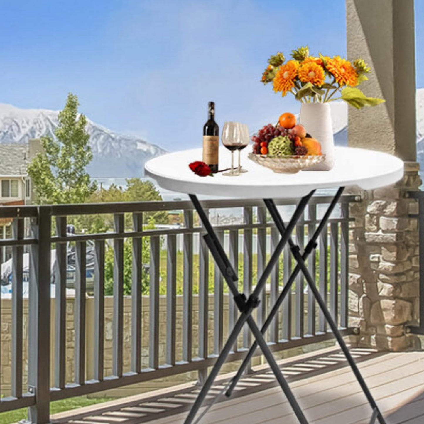 THESEATOP 32in Round Folding Cocktail Table High Top-Tall Bar Table with Detachable Legs, Portable Bar Height Folding Table Outdoor Indoor Use for Events Parties Wedding Patio(White, 2 PC)