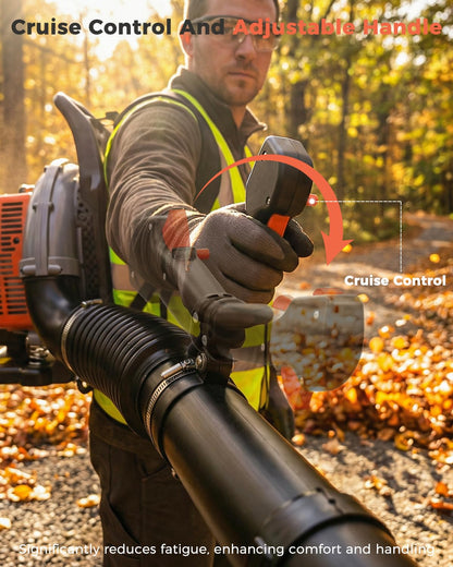 HTK Backpack Blower, 63CC Gas Powered Leaf Blower with 665 CFM & 205 MPH for Commercial Lawn Care, Yard Debris & Snow Removal (Orange)