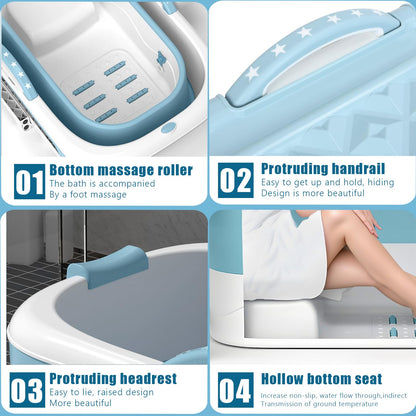 41 Inch Foldable Bathtub for Adults, Large Portable Tub for Shower, Effortless Collapsible Bathtub Adult for Spacious Bathrooms & Outdoor Use, Ideal for Ice Baths & Hot Baths (Blue, 41 Inch)