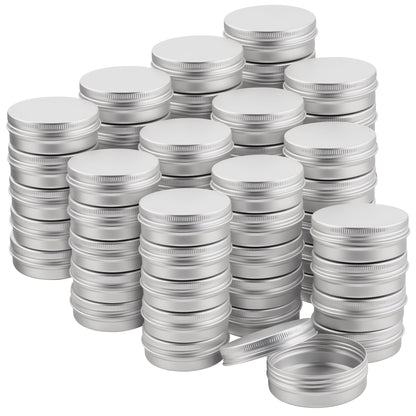 SEHOI 60 Pack 2oz Aluminum Tins Cans, Large Round Metal Tins Jars with Screw Lid, Metal Tin Food Candle Containers for Cosmetic, Spices, Candies
