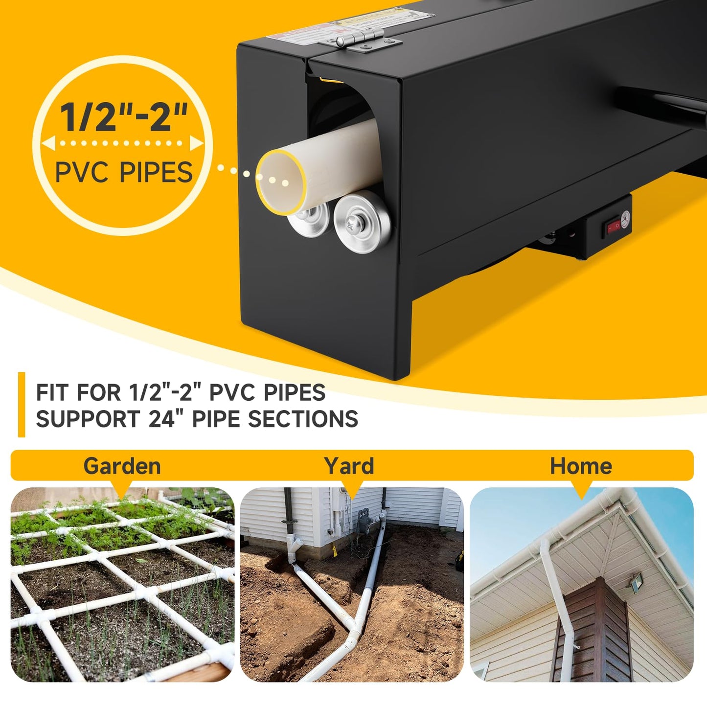 Racewill 1/2" to 2" PVC Conduit Bending Heater, Electric Heater Bender Tool for 24" Sections of PVC Pipe, 1700W, 120V, with Temperature Detector, Reflective Interior & Carrying Handle
