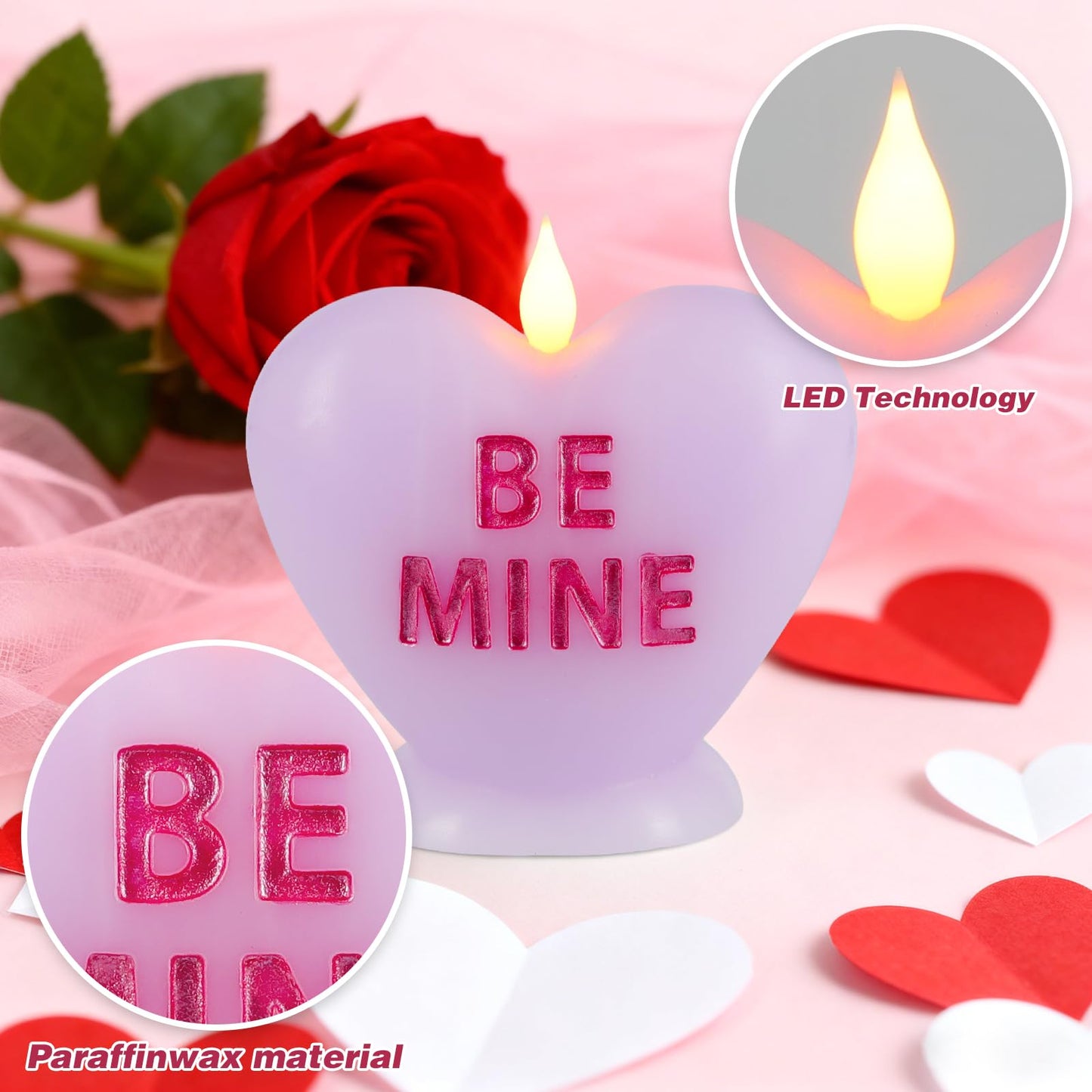 Sariiraw Valentine Heart Flameless Candle with Remote - LED Candle Battery Operated with Timer, Romantic Valentine’s Day Gift for Anniversary, Home Decor Mood Light (Lavender)