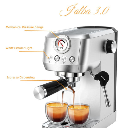 MAttinata Espresso Machine 20 Bar, Espresso Coffee Maker with Professional Milk Frother Steam Wand for Cappuccino & Latte, 49oz Removable Water Tank for Home, Stainless Steel