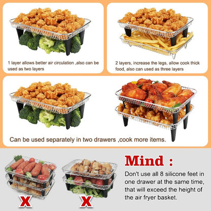 BYKITCHEN Air Fryer Rack for Ninja 8 QT DZ201/ SL201 DualZone Airfryer/Bella 4QT Slim Airfryer&More, 3pcs Stackable Stainless Steel Dehydrator Rack with Silicone Feet, Ninja Air Fryer Accessories