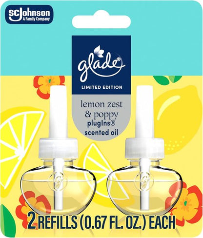 Glade PlugIns Refills Air Freshener - Lemon Zest & Poppy Scented Oils | 1.34 Fl Oz, 2 Count