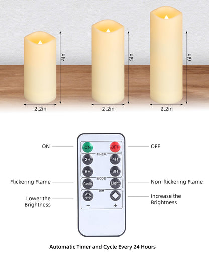 Waterproof Flameless Candles, 12 PC Battery Operated LED Pillar Candles with 2 Remote Controls & Timer, Flickering Indoor Outdoor Candles for Wedding, Patio, Easter, Bathroom, Home Decor, 4''5''6''