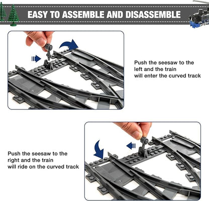 Classic City Train Tracks 54 Pieces Railroad Track with 32 Curved 20 Straight and 2 Switch Train Tracks Train Expansion Accessories Compatible with All Major Train Tracks