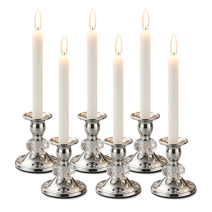 Candlestick Holders Taper Candle Holders, Candle Stick Candle Holder for Table Centerpiece, Wedding Reception, Festive Christmas Mantel Decoration or Home Decor (Silver, 3 Sets(6 Pcs))