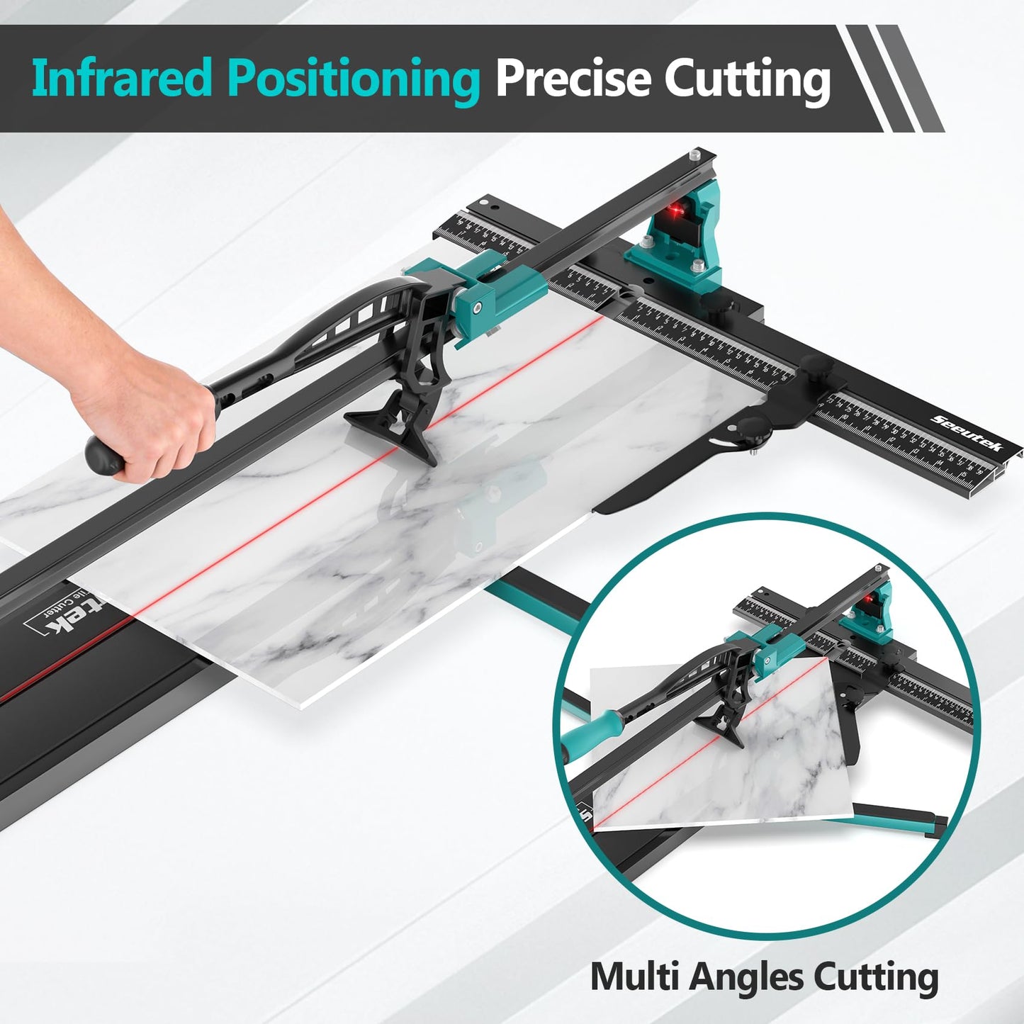 Seeutek Tile Cutter - 48 inch Professional Manual Porcelain Ceramic Tile Cutter, Double Rails Design Tile Cutter Tool, with Extra Tungsten Cutting Wheel and Laser Positioning