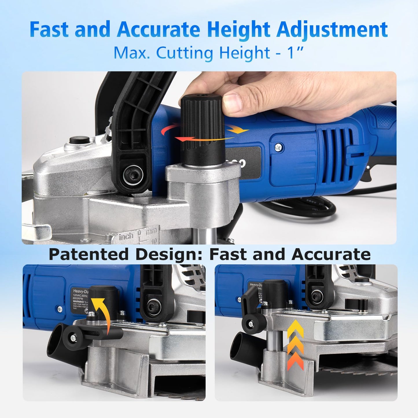 igooo Heavy-Duty Undercut Saw Jamb Saw Kit 1800W 2.5HP 120V 60Hz, with Two 6.5" Alloy Blade (Wood) and One Diamond Blade (Tiles and Masonary), 13ft Cord, Model EUS1800