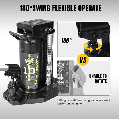YELLOW JACKET Toe Jack, 10 Ton Saddle/5 Ton Claw 2-in-1 Low Profile Lift Jack, Heavy Duty Hydraulic Claw Jack for Automotive, Machinery, Construction, Farm, Garage