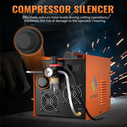 HITBOX Plasma Cutter with Built-In Air Compressor, Non-Touch Pilot Arc 50 Amp 220V Digital Inverter IGBT Clean Cut Plasma Cutting Machine