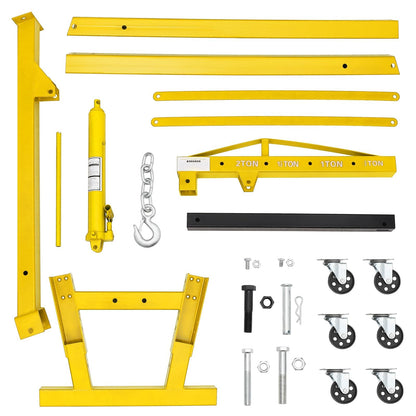 EliteEdge 2-Ton Folding Engine Hoist Cherry Picker 4400 Lb Capacity Hydraulic Shop Crane with Telescoping Boom 6 Caster Wheels for Automotive Repair Garage Use Includes Hitch and Storage Stand Yellow