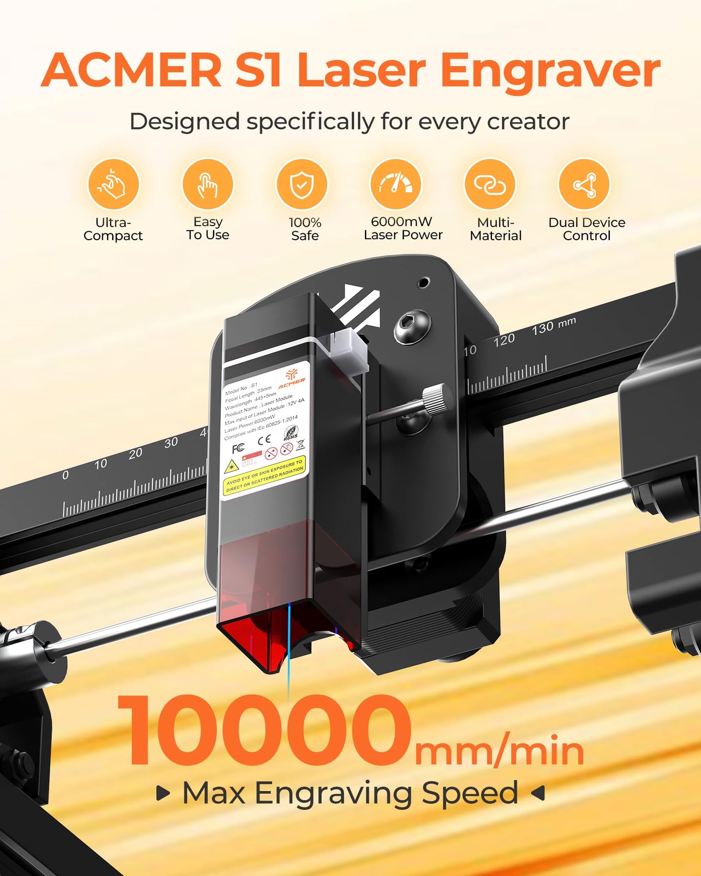 ACMER S1 6000mW Laser Engraver and Peach Wood Sheets 6 Pack