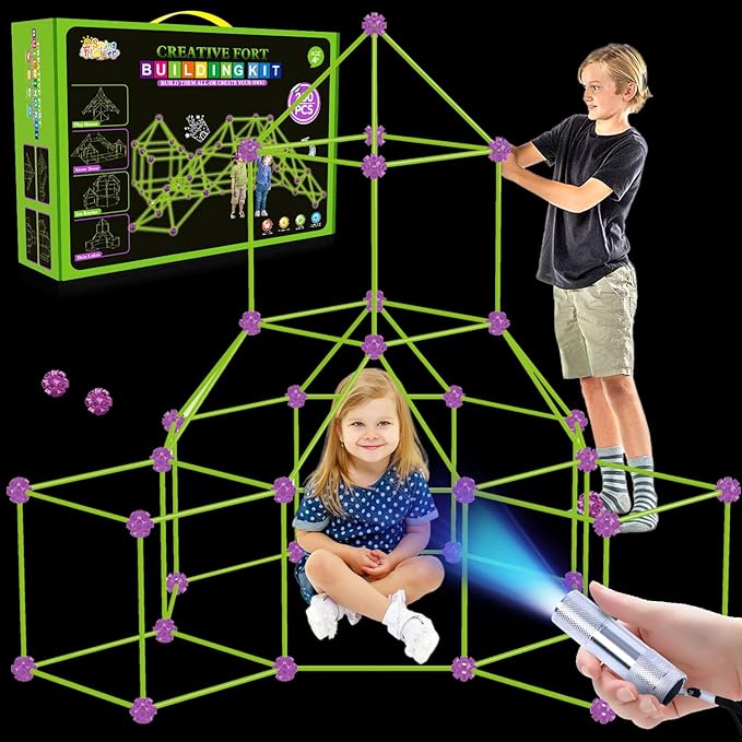 Glow In The Dark Fort Building Kit for KidsSTEM Construction Toys Educational Gift for 3 4 5 6 7 8 9 10 11 12 Years Old Boys and GirlsUltimate Creative Set for Indoor &amp Outdoors Activity200 Pc