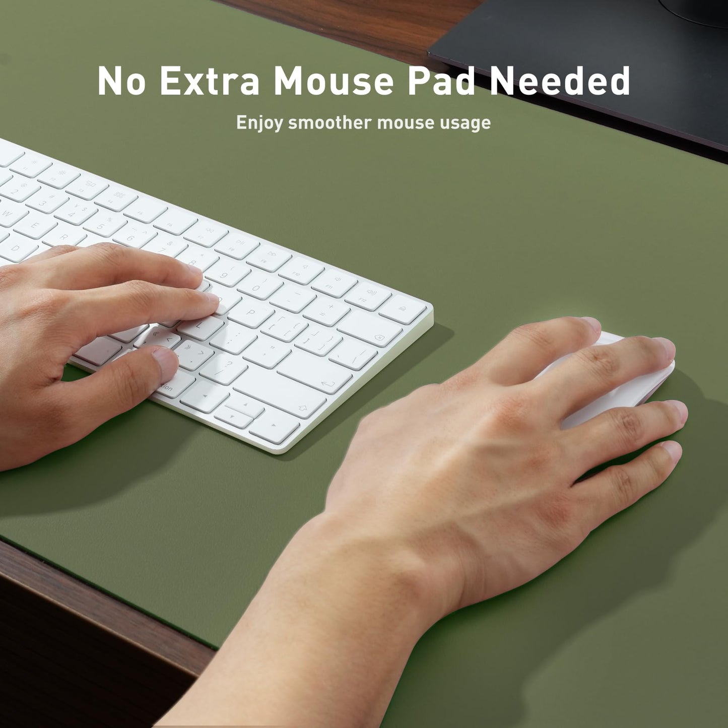 Aothia Leather Desk Pad Protector, Mouse Pad, Office Desk Mat, Non-Slip PU Leather Desk Blotter, Laptop Desk Pad, Waterproof Desk Writing Pad for Office and Home (23.6" x 13.7", Olive Green)