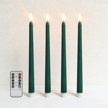 Ni-JASW Green Flameless Taper Candles with Remote, Flickering Battery LED Candlesticks Spring Home Decor Set of 4