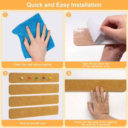 Fushing Cork Boards Felt Bulletin Boards, 13"x2" Pin Boards with Push Pins, Self-Adhesive, No-Drill Wall Mount Pin Boards for Classroom, Office, Home, Dorm, Bedroom Door (6)