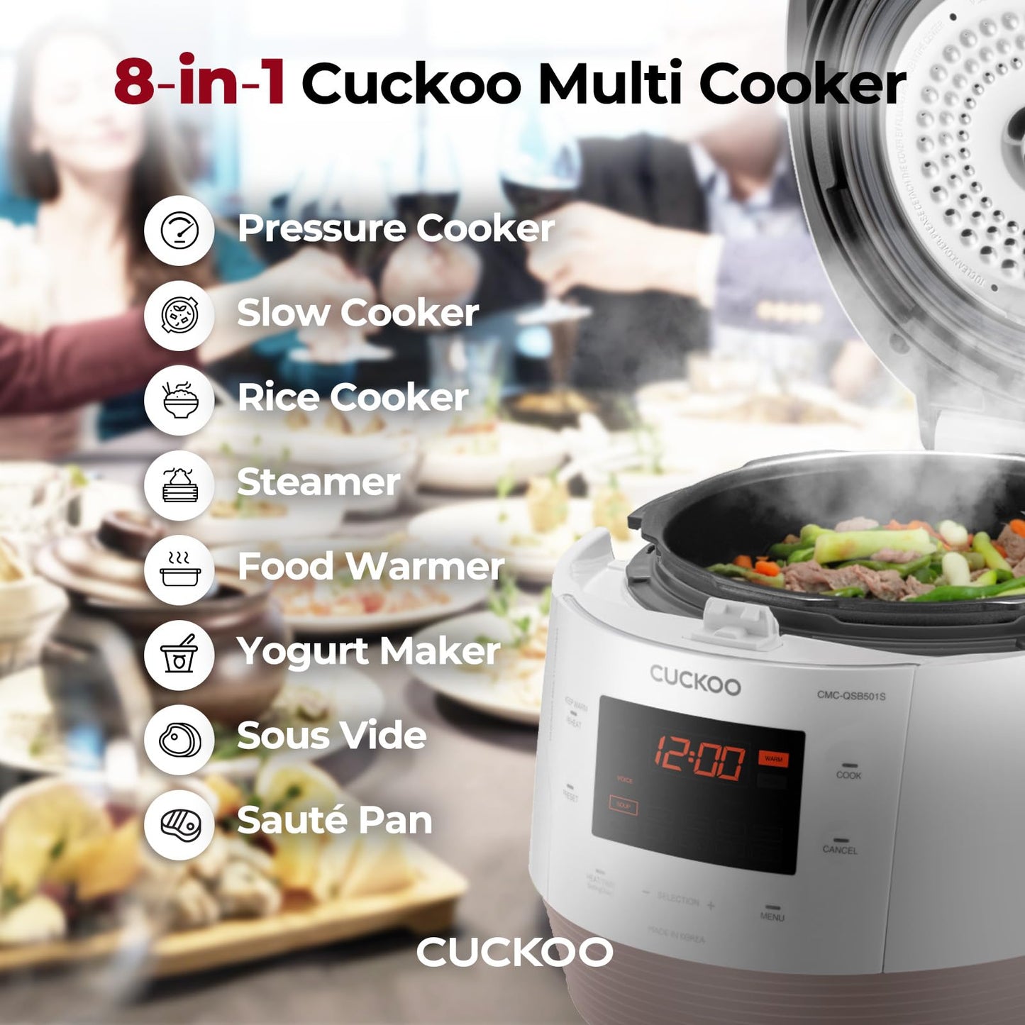 CUCKOO Electric Pressure Cooker 5QT, Versatile Slow Cooker with 10 Menu Options, High Pressure Food Steamer for Cooking, Instant Multicooker with Stainless Steel Non-Stick Inner Pot (CMC-QSB501S)