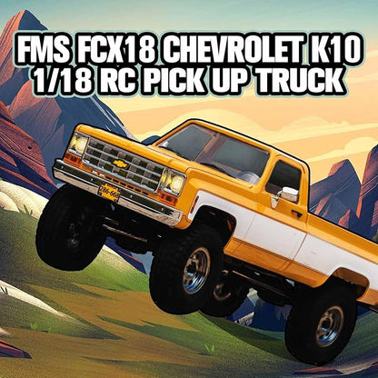 FCX18 FMS 1/18 Chevrolet K10 RC Truck Officially Licensed 4WD RC Crawler 2 Speeds Switch with LED Lights Off-Road RC Model for Adults (Black)