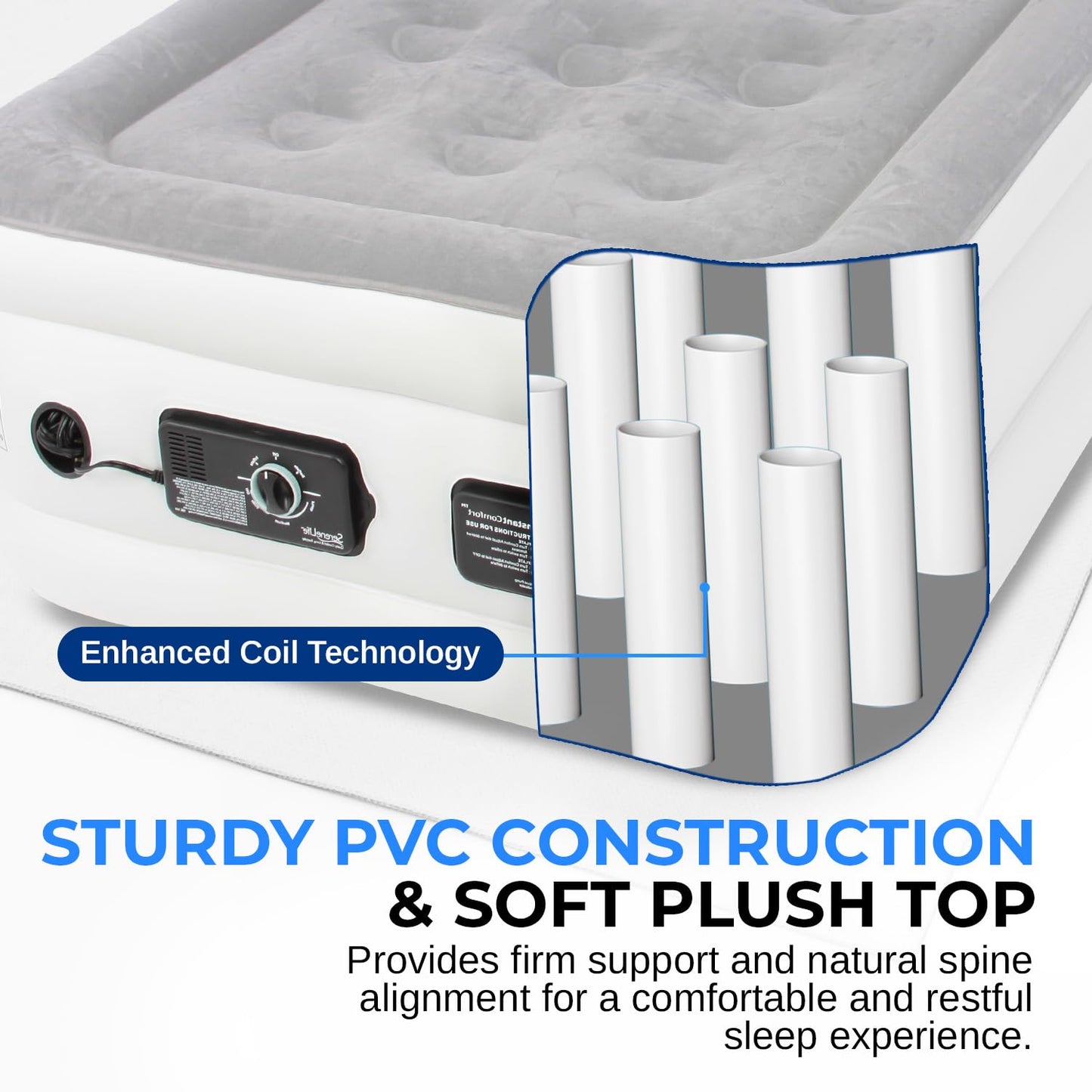 SereneLife Twin Air Mattress with Built in ComfortCoil Technology & Internal High Capacity Pump | Elevated Raised Air Mattress Quilt Top | 1-Year Guarantee, Gray