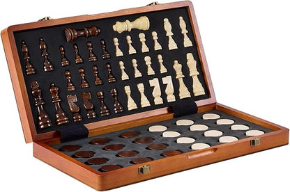 VEVOR 15-inch Magnetic Wooden Chess Set 2-in-1 Folding Chess and Checkers Game for Adults and Kids Portable Travel Chess Set with 2 Queens Ideal for Tournaments Professionals and Beginners