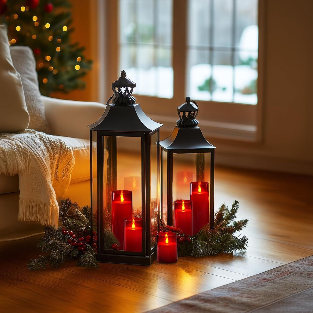 Homemory Christmas Red Flickering Flameless Candles, Battery Operated Acrylic LED Pillar Candles with Remote Control and Timer, Set of 9