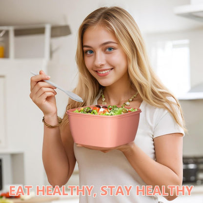 Cherrysea Salad Lunch Container, 68oz Salad Bowls with 4 Compartments Tray,Leak Proof Lunch Box with Fork for Men,Women BPA-Free Snack Container with Sauce Container for Dressings-Pink
