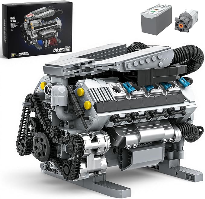 V8 Engine Model Kit That Runs MOC Collectible Mini V8 Engine Building Set with Motor Home Office Decor Ideal Gift for 14+ and Adults Compatible with Lego Set (931 PCS)