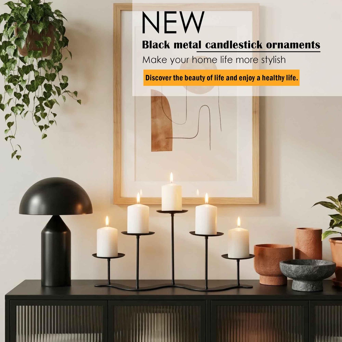 Fireplace Candle Holder for Home Decor: 17 inch Candle Stand for Indoor Dining Living Room - Black Metal Pillar Candelabra for Outdoor Wedding Party - Advent Halloween Christmas