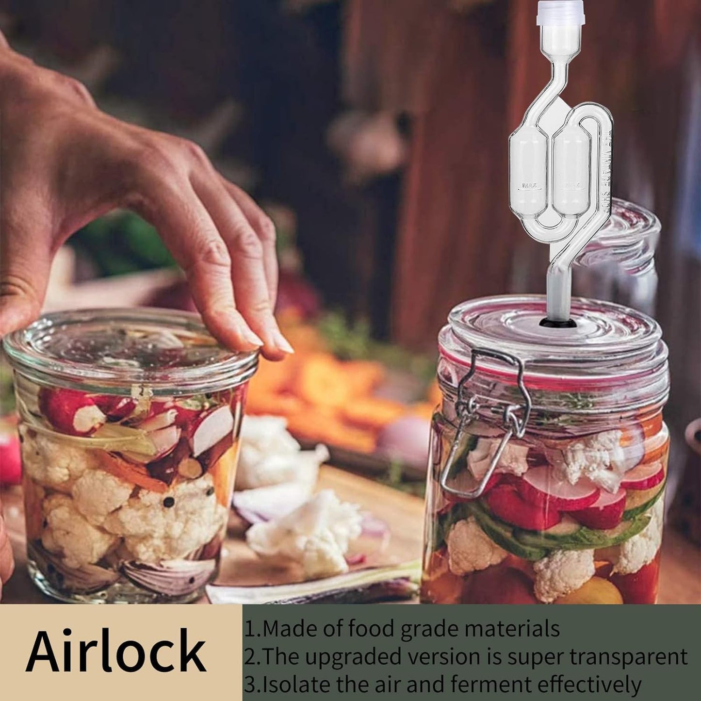 Bubble Airlock Set, 4 Airlocks for Fermenting, 4 Drilling #6 Stoppers and 8 Airlock Grommets, Used for Brewing Wine, Beer, Sauerkraut, Pickles, Etc. Fermentation Bubbler Airlock
