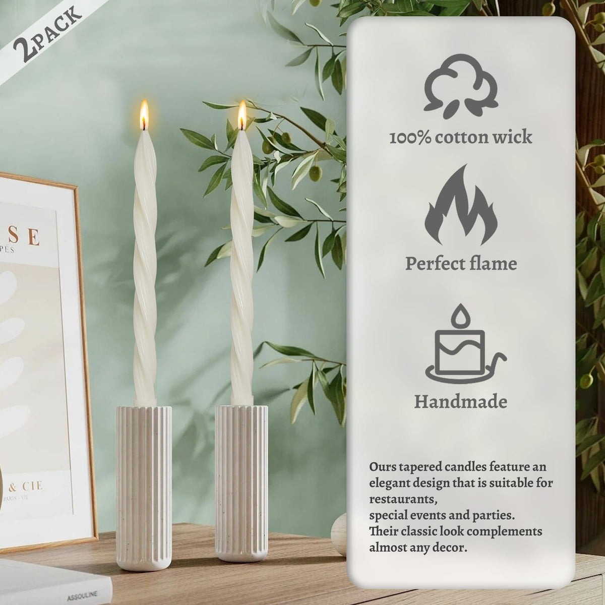 Handmade Unscented Long Spiral Taper Candle Milk White 10 Inch Smokeless Tall Twisted Candlesticks Elegant Design for Home Weddings Festive Seasons Décor