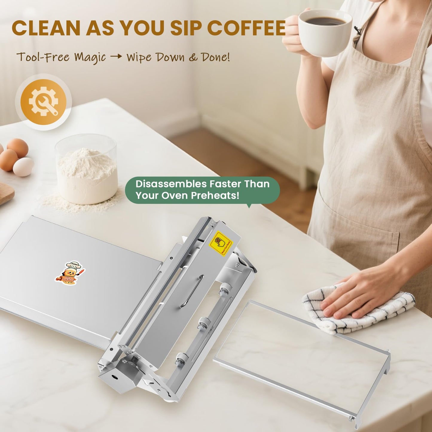 Huanyu Folding Dough Sheeter with 10 Adjustable Thickness Settings for Home and Commercial Bakeries, Stainless Steel 12" and 15" Bundle