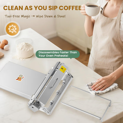 Huanyu Folding Dough Sheeter with 10 Adjustable Thickness Settings for Home and Commercial Bakeries, Stainless Steel 12" and 15" Bundle
