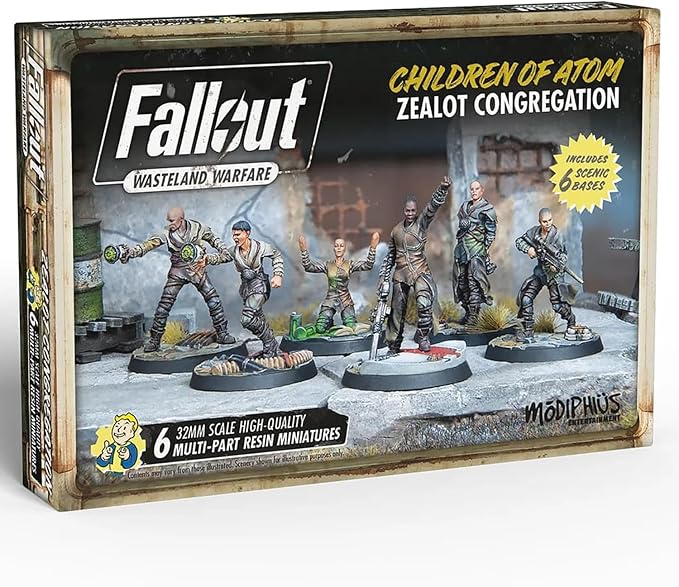 Modiphius Entertainment: Fallout: Wasteland Warfare - Children of Atom: Zealot Congregation - 6 Figures 32mm Unpainted Resin RPG Miniatures
