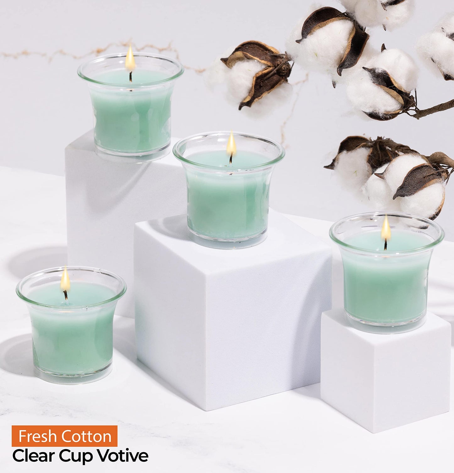 Hyoola Clear Cup Scented Votive Candles - Fresh Cotton - 12 Hour Burn Time - 4 Pack - European Made