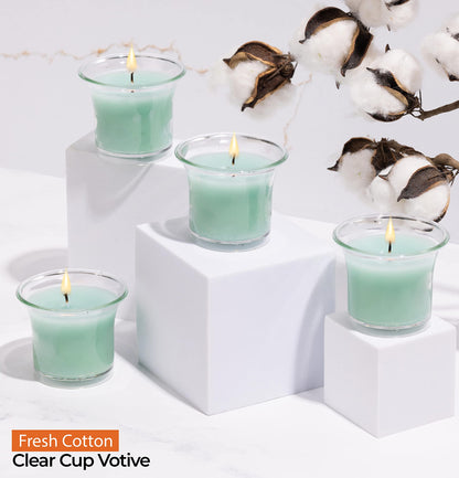 Hyoola Clear Cup Scented Votive Candles - Fresh Cotton - 12 Hour Burn Time - 4 Pack - European Made