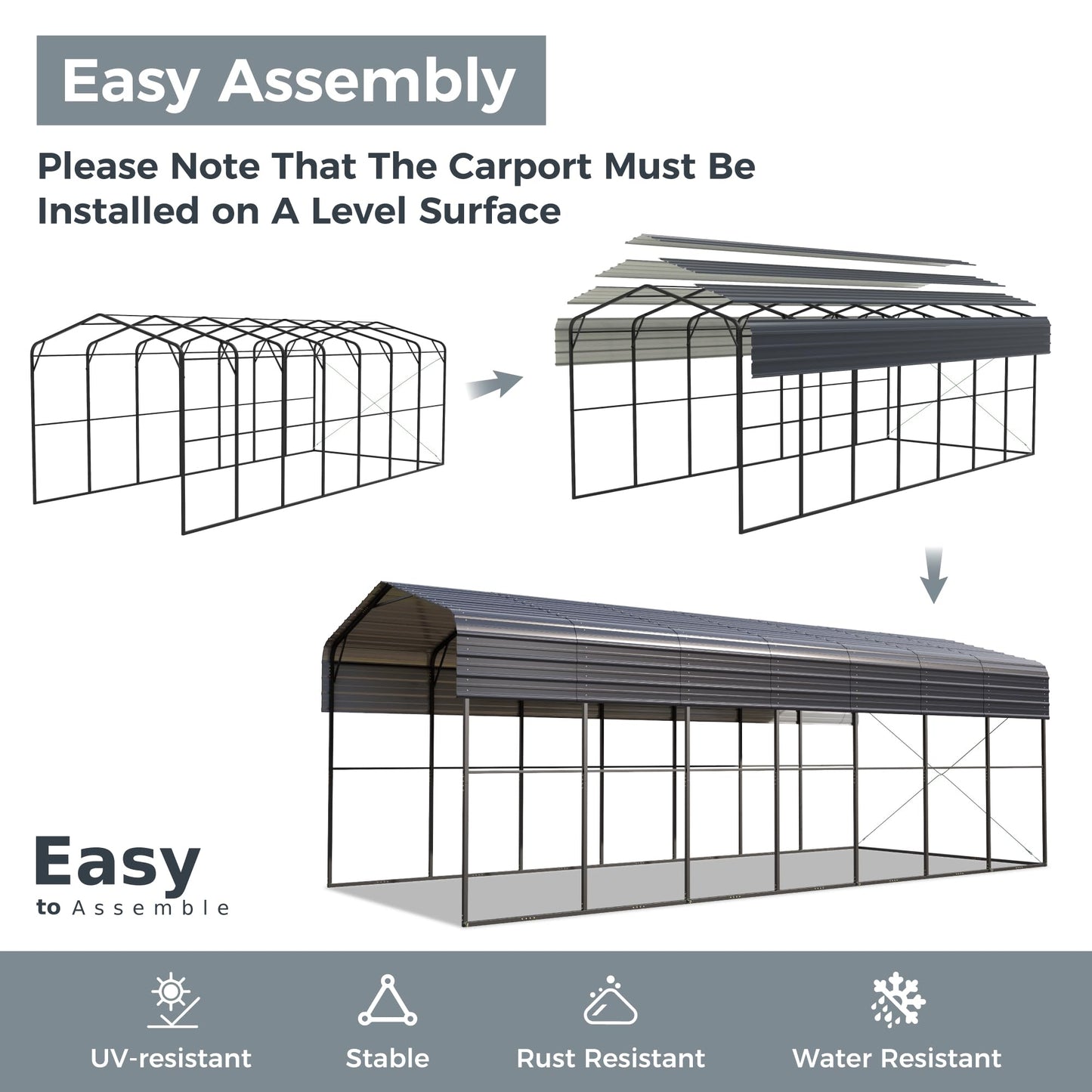 GREEN PARTY 14 x 35 x 13 ft Metal RV Carport Kits with Galvanized Steel Roof, Heavy Duty 2 Car Outdoor Car-Shed Canopy, Car Tent Metal Garage Shelter for RV, SUV, Truck, Tractors and Boats, Gray