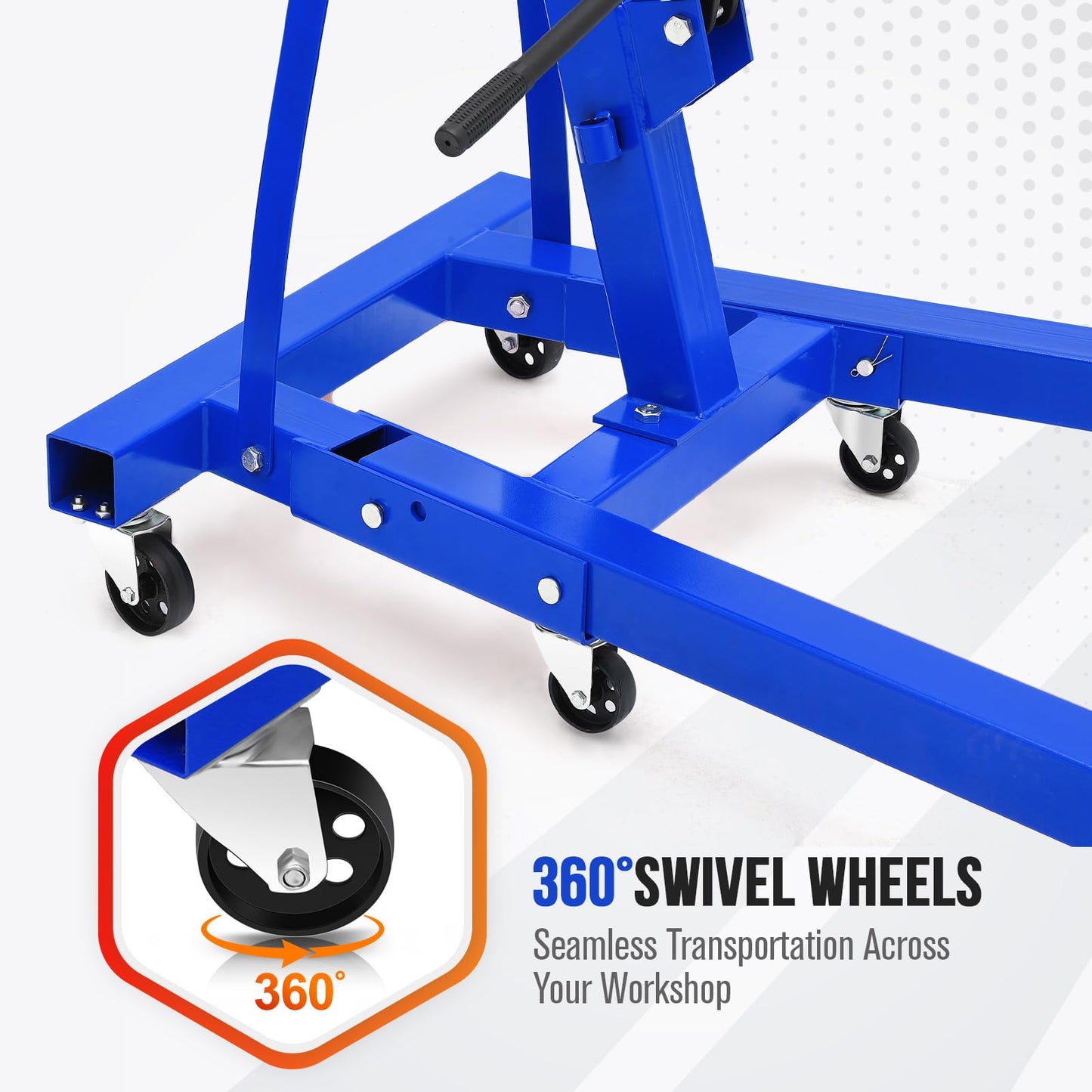 2 Ton Folding Hydraulic Engine Hoist - Cherry Picker Shop Crane, 4400 Lbs Hydraulic Engine Lift with Telescopic Boom, 6 Casters for Garage, Workshop, Auto-Repair, Heavy Duty, Easy Mobility, Blue