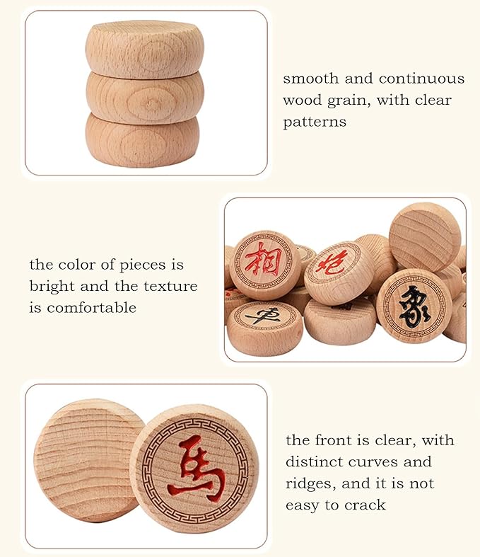 Beechwood Chinese Chess Set Xiangqi Travel Board Game Set with Leather Chessboard Strategy Board Games for 2 Players(4.8cm/1.9in)