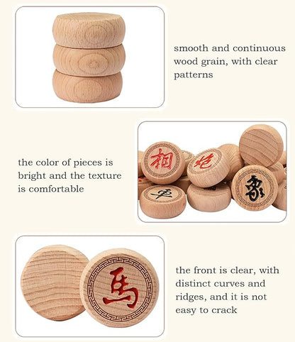 Beechwood Chinese Chess Set Xiangqi Travel Board Game Set with Leather Chessboard Strategy Board Games for 2 Players(4.8cm/1.9in)