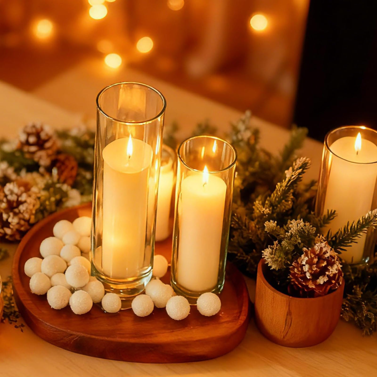 UDU 24 PCS White Pillar Candles with Glass Cylinder Vases Hurricane Glass Candle Holders for Pillar Candles Cylinder Vases for Centerpieces Wedding Table Party Home Decor