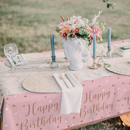 Rose Gold Birthday Party Supplies - Disposable Paper Plates Napkins Cups Tablecloth &amp Banner for Girl/Women Celebration Serves 25 - Decorate with Our Rose Gold Plates and Napkins Set
